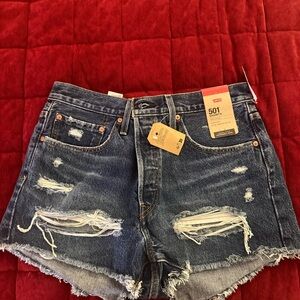 Levi's Women's 501 Distressed Jean Shorts - Dark Blue